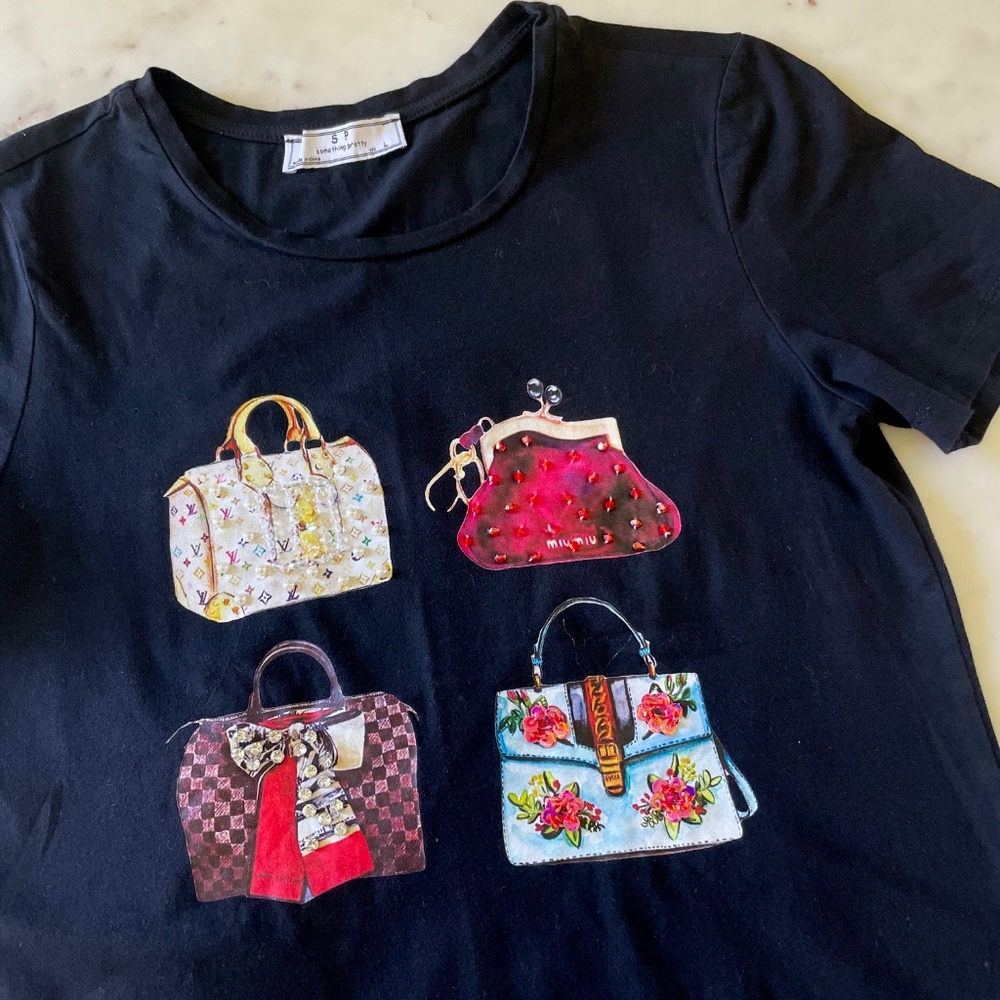 Something Pretty T-Shirt with Louis Vuitton & Miu Miu Handbags Bling Graphic - Picture 7 of 16